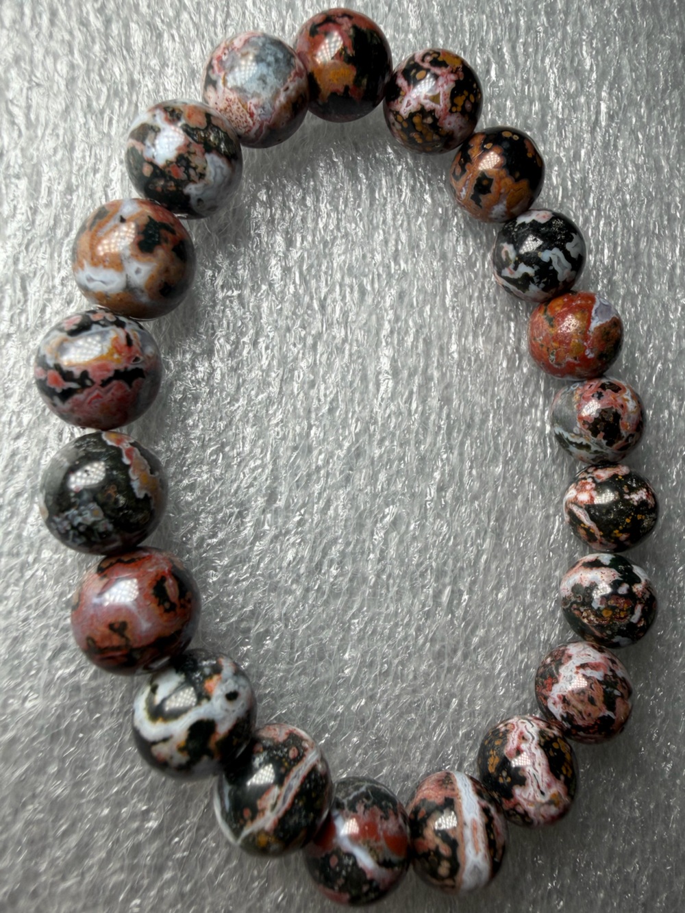Beautiful 9MM Black Spotted Ocean Jasper Natural Crystal Bracelet